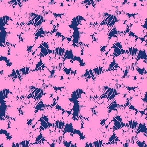 Mini Pink Wildflowers Silhouette Luxe Serene Botanical Navy Blue Flower Field Design Shadow Pattern