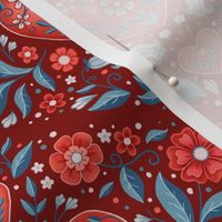 Red Damask Hearts  in Red-8" repeat