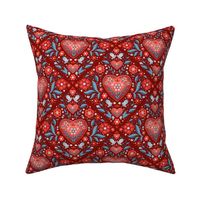 Red Damask Hearts  in Red-8" repeat