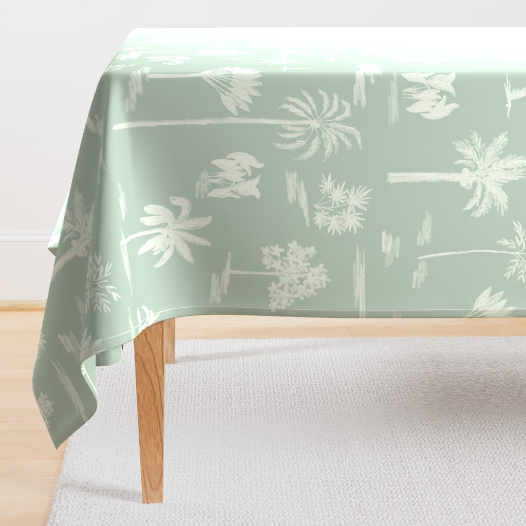 Serene handdrawn tropical land - pastel green and mint // Big scale