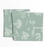 Serene handdrawn tropical land - pastel green and mint // Big scale