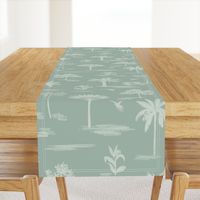 Serene handdrawn tropical land - pastel green and mint // Big scale