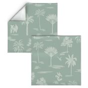 Serene handdrawn tropical land - pastel green and mint // Big scale