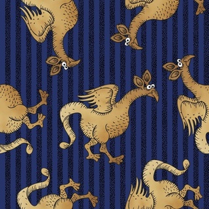 medieval beasts on blue stripes | large