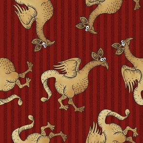 medieval fantastic beasts on red stripes | large