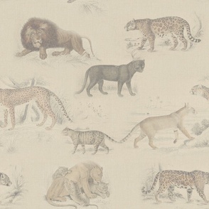 BIG CATS - ANTIQUE PALE COLORS WITH FABRIC TEXTURE