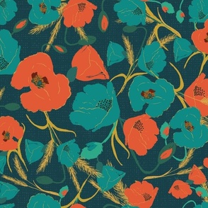 Red and blue poppies botanical