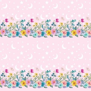 Flower Stars Border on pink 10" repeat 