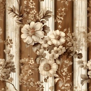 Brown & Ivory Striped Distressed Floral - medium