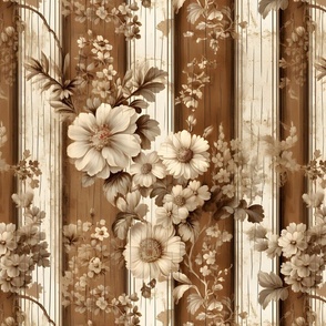 Brown & Ivory Striped Distressed Floral - large