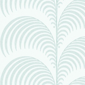 Serene palm Art Deco fern frond plume in neutral soft aqua wallpaper 24 scale by Pippa Shaw
