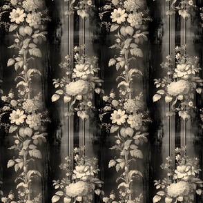 Distressed Floral on Grey Sheer Fabric