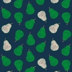 (small scale) Pears - Green on navy - LAD23