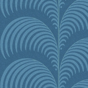 Serene palm Art Deco fern frond plume in midnight blue wallpaper 24 scale by Pippa Shaw