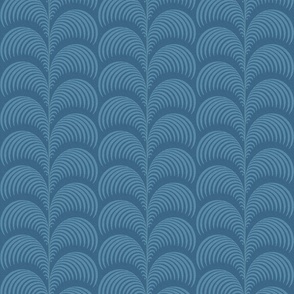 Serene palm Art Deco fern frond plume in midnight blue medium scale by Pippa Shaw