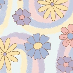 Pastel Flowers on a Wavy Stripe Background