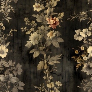Black & Ivory Distressed Floral - medium