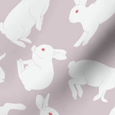 Ruby Eyed White Rabbit │Cute White Bunnies with Red Eyes on Pink Fabric