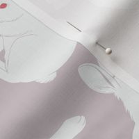 Ruby Eyed White Rabbit │Cute White Bunnies with Red Eyes on Pink Fabric