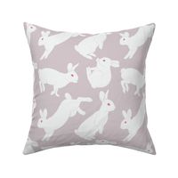 Ruby Eyed White Rabbit │Cute White Bunnies with Red Eyes on Pink Fabric