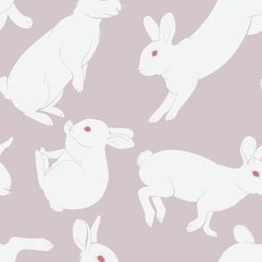 Ruby Eyed White Rabbit │Cute White Bunnies with Red Eyes on Pink Fabric