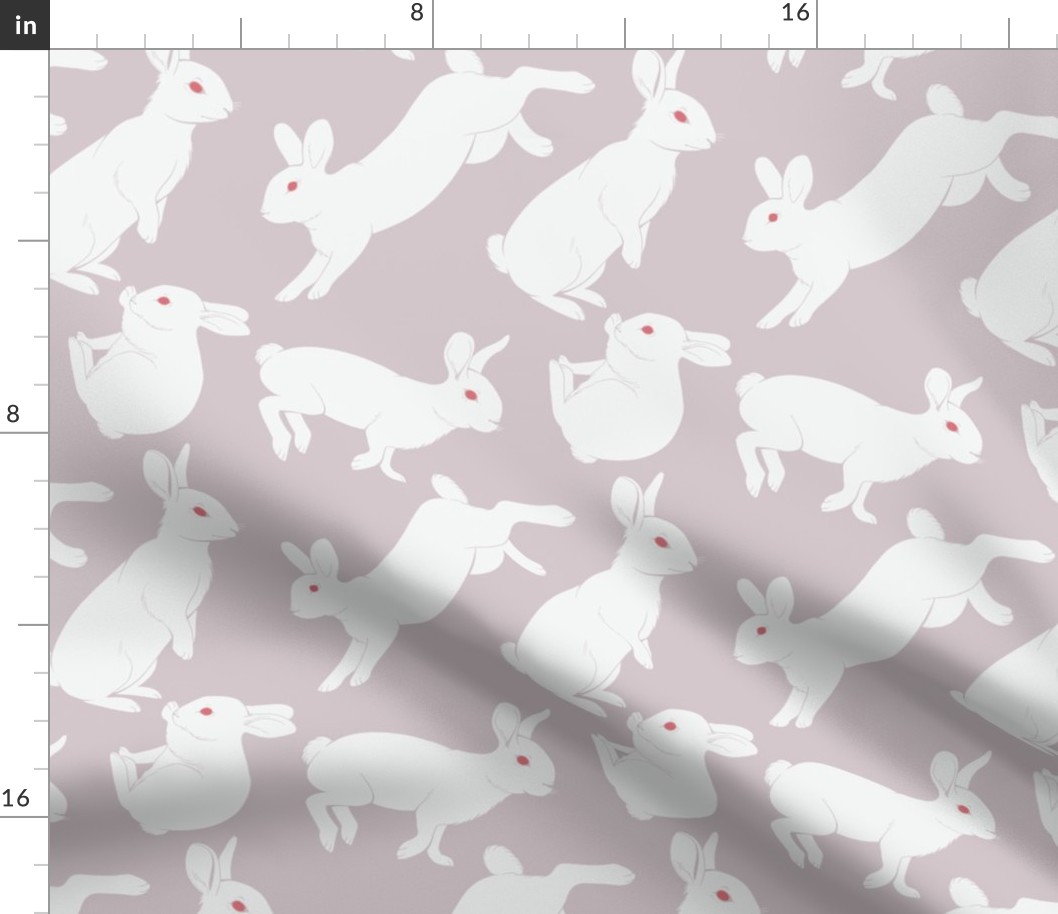 Ruby Eyed White Rabbit │Cute White Bunnies with Red Eyes on Pink Fabric