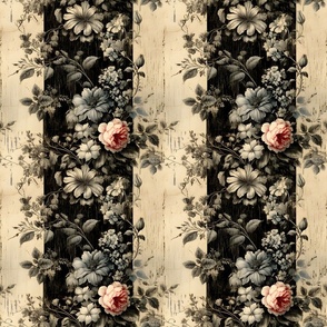 Black & Ivory Distressed Floral - medium