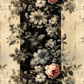 Black & Ivory Distressed Floral - large