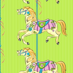 Carousel Ponies - Green Background 