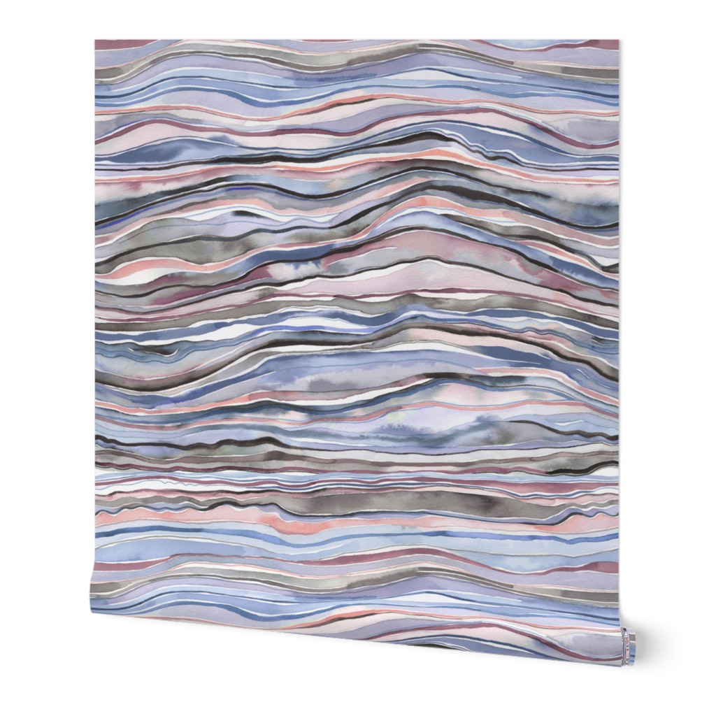 Serene wallscape - Geology stripes - Marble abstract watercolor - Hills landscape - Serenity Blue Rose Quartz - Medium