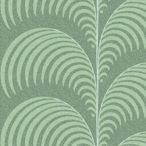 Serene palm Art Deco fern frond plume in celadon green wallpaper 24 scale by Pippa Shaw