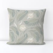 Serene Wallscapes - Soaring Seabirds and Swaying Palms, Taupe, Green, Yellow