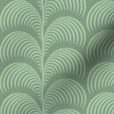 Serene palm Art Deco fern frond plume in celadon green medium scale by Pippa Shaw