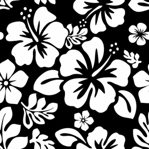 White Hawaiian Flowers on Black -Medium Size