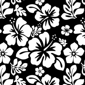 White Hawaiian Flowers on Black - Small Size 