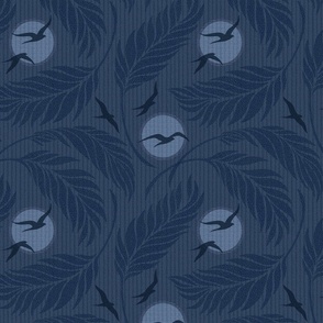 Soaring Seabirds and Swaying Palms, Medium Scale - Navy, Light Blue