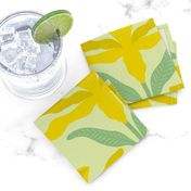 Minimalist Yellow Spring Daffodil│Cute Floral Daffodil Pattern on Green Fabric