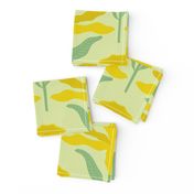 Minimalist Yellow Spring Daffodil│Cute Floral Daffodil Pattern on Green Fabric