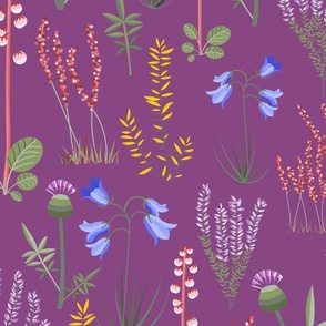 Midi - Modern Stylised Scottish Wildflowers - Thistle, Heather & Gorse - Magenta Pink