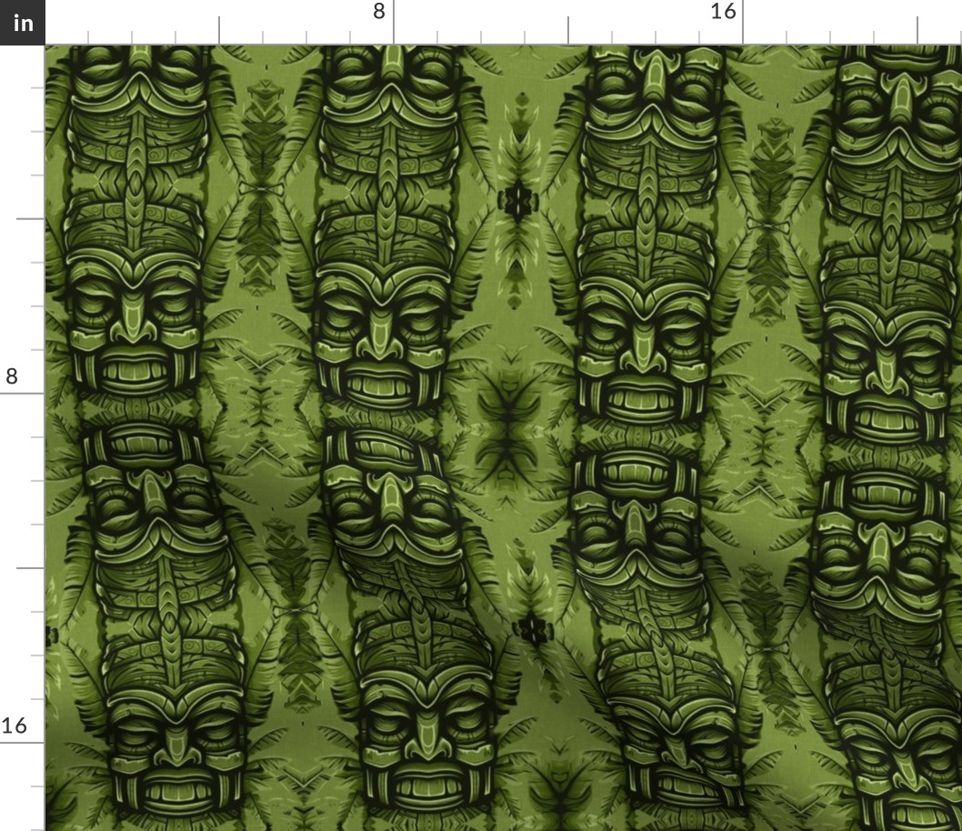 ANOTHER WICKED TIKI - VINTAGE GREEN WITH FABRIC TEXTURE, MEDIUM SCALE