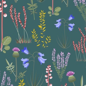 Midi - Modern Stylised Scottish Wildflowers - Thistle, Heather & Gorse - Emerald Green