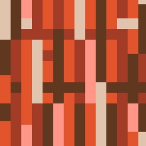 large - Abstract geometric stripes and rectangles in brick terracotta clay reds and browns