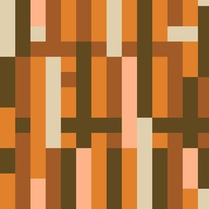 large - Abstract geometric stripes and rectangles in yellow and brown earth tones