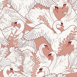 Swans a Swimming - blush pink - 17x20in - JUMBO - art deco swan