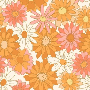 Bright pink and orange large scale retro 70s daisy - Vintage daisy