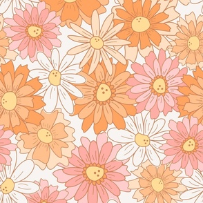 Pink and orange large scale retro 70s floral - Vintage daisy