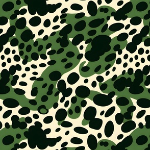 Green, Cream & Black Abstract Dots - large