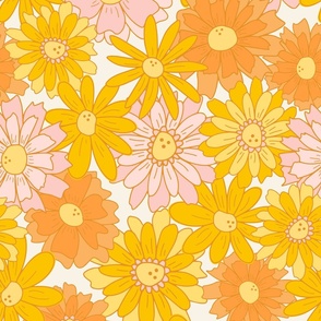 Sunny yellow large scale retro 70s floral - Vintage daisy