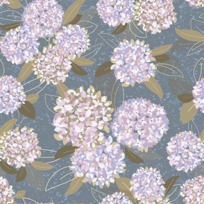 Large Hydrangeas Create a Bloomcore Wallpaper for Maximum Floral Impact - Lilac, Olive & Denim Blue