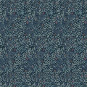  William Morris Tribute  -  Holiday Larkspur leaves foliage - Navy Teal 6"